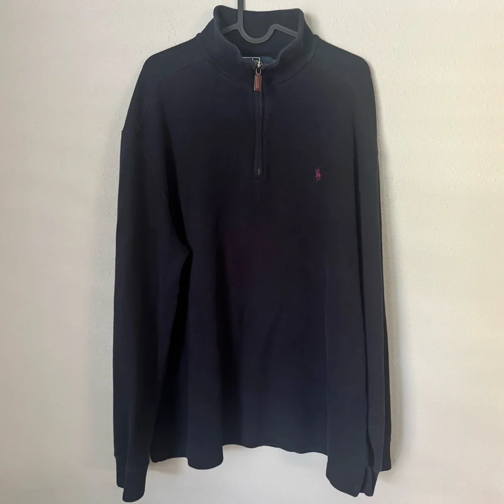 Polo Ralph‎ Lauren Quarter Zip Pullover Sweater Navy XL Cotton Red Pony Logo